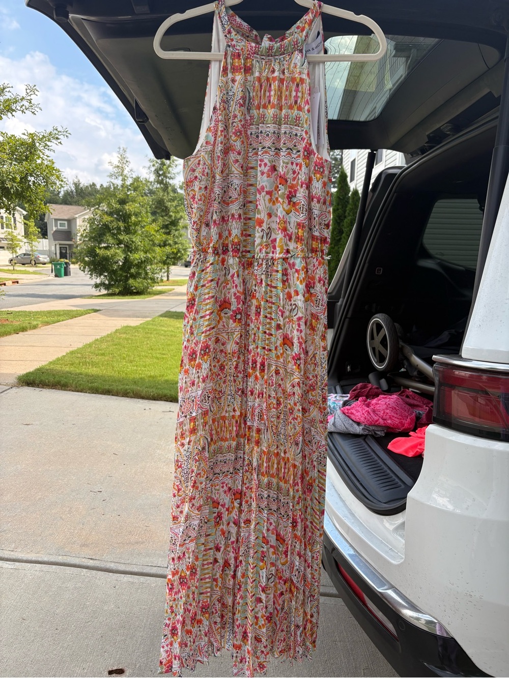 Emma & Michele White Floral Smocked Halter Maxi Dress